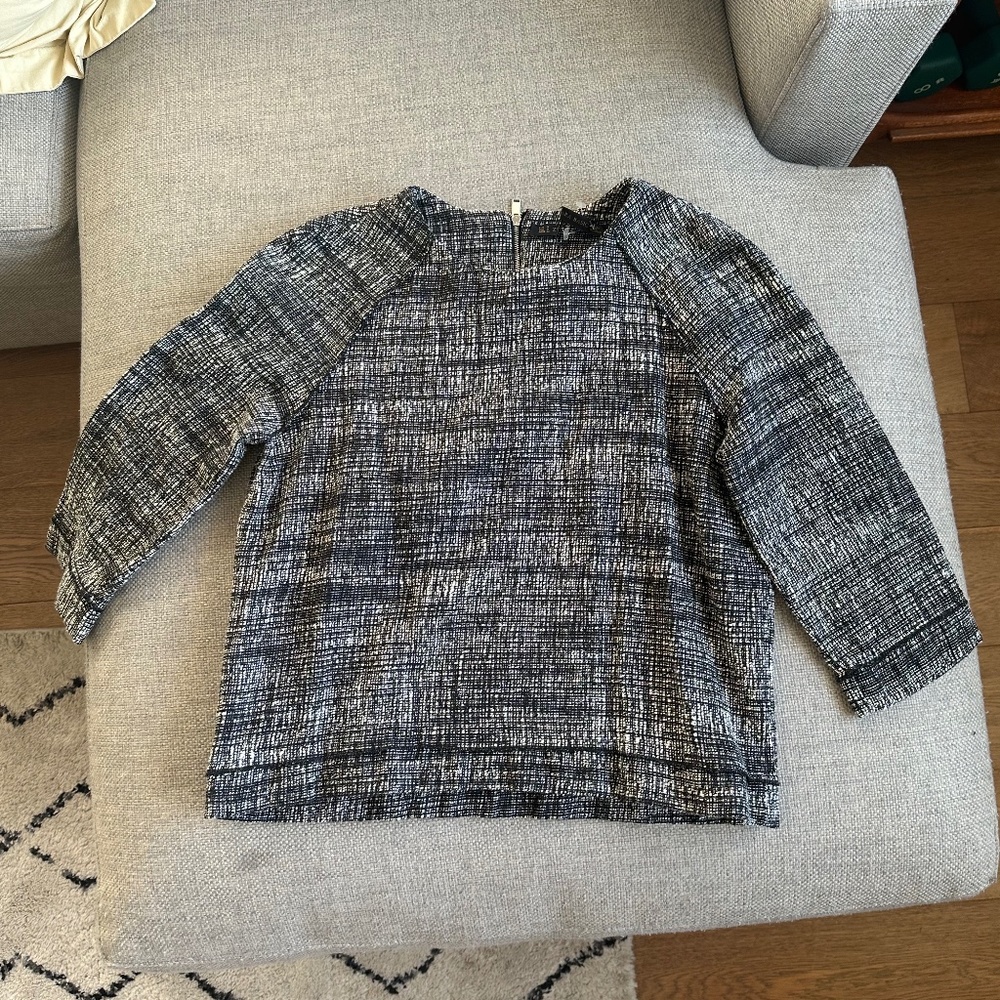 Zara Black and White Tweed Quarter Sleeve Blouse